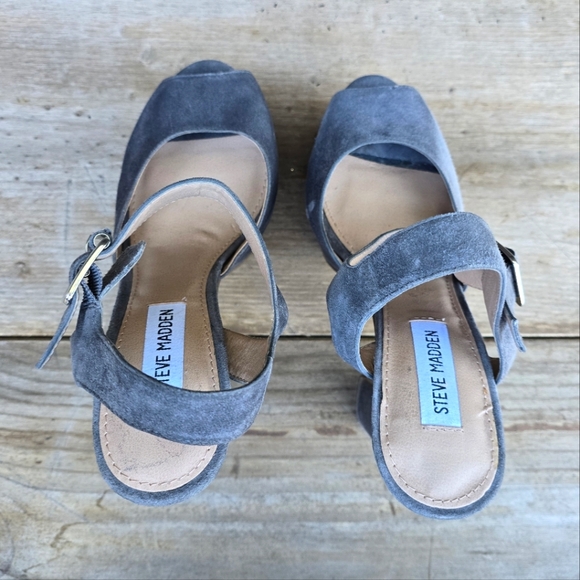 Steve Madden NEW!! Jillyy Gray Suede, Platform, Peep Toe Heels. WMS 7.5M - Picture 9 of 15